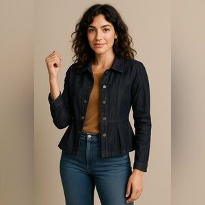 NIC + ZOE Dark Wash Peplum Denim Jacket Snap Front Medium